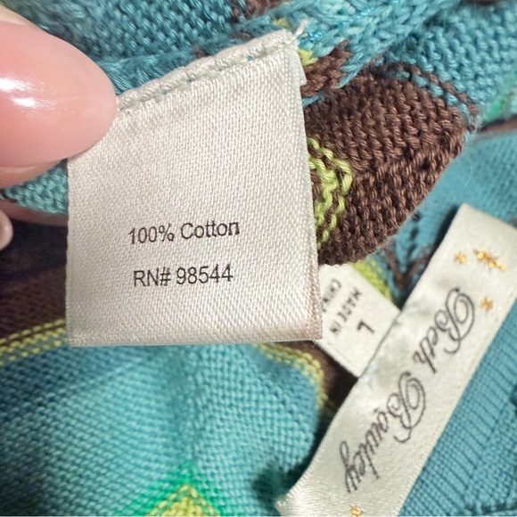 Beth Bowley Aqua Brown Chevron Knit Dress L – Retro Boho Cotton Midi - Picture 9 of 9